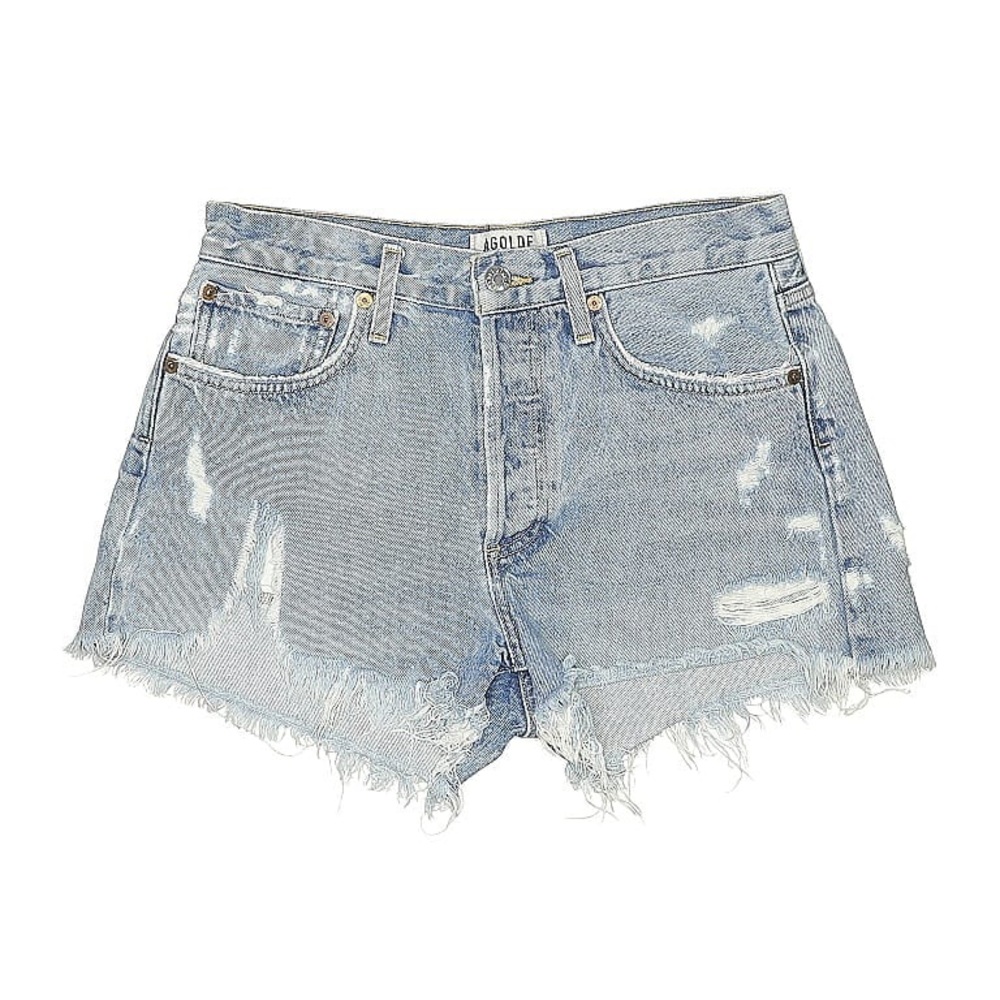 Agolde Blue and White Jean Shorts High-Waisted Distressed